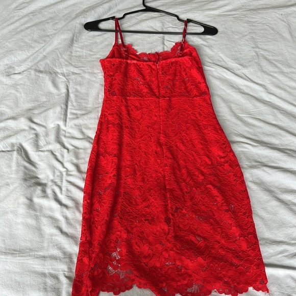 Summer Dress for Women Sheer Spaghetti Strap Split Floral Lace Bodycon Dress Red - Picture 2 of 4